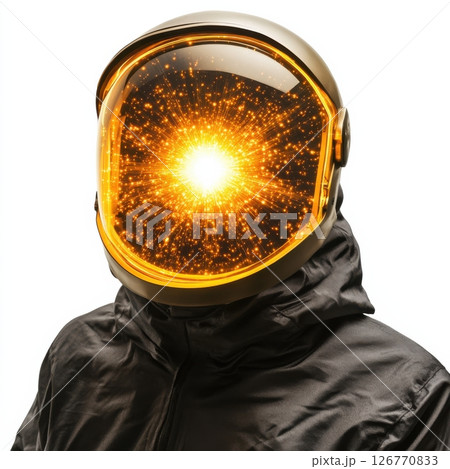Futuristic Figure in Glowing Helmet with Radiant Effect 126770833