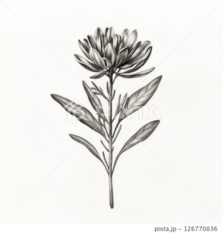 Elegant Monochrome Botanical Illustration of a Flowering Plant 126770836
