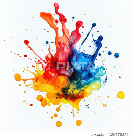 Vibrant Abstract Splash of Ink and Watercolor on White Background 126770843