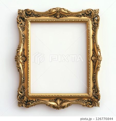 Ornate Baroque Frame in Golden Finish with Floral Details 126770844