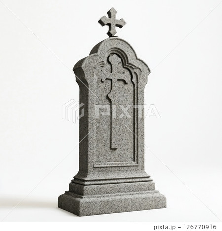 Classic Granite Tombstone with Cross Design and Intricate Details 126770916