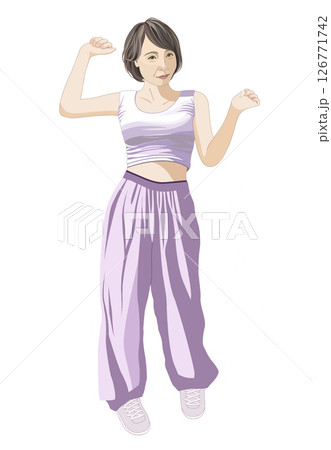 中高年女性ヒップホップのイラスト 126771742