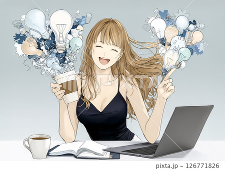 アイデアが浮かんだビジネスウーマンのイラスト素材 126771826