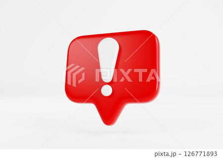 3d red danger attention bell or red emergency notifications alert on rescue warning 3d icon. alert important for security urgency concept. 3d security warning urgent icon. 3d rendering 126771893