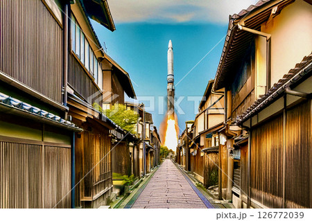 日本家屋とロケット 126772039