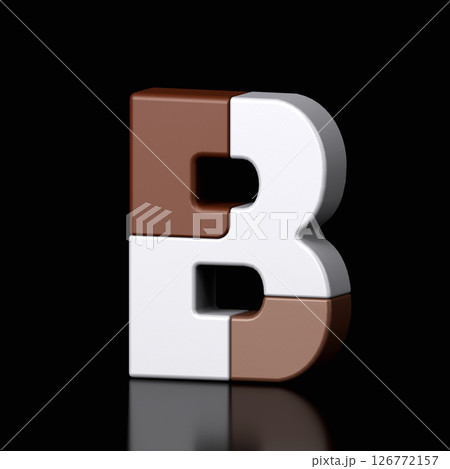 3d letter b plastic brown and white from alphabet isolated in a black background. Hi tech metallic font character design illustration, text minimal style, 3d rendering 126772157
