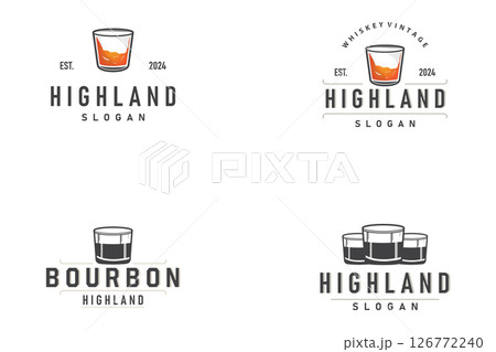 simple minimalist whiskey logo design, bourbon drink design old retro vintage ornament illustration symbol brand product template, business, bar, cafe, restaurant 126772240