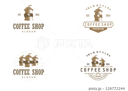 vintage retro design logo coffee bean drink simple concept illustration template 126772244