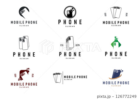 Smartphone logo communication electronic device, modern mobile phone design illustration template 126772249