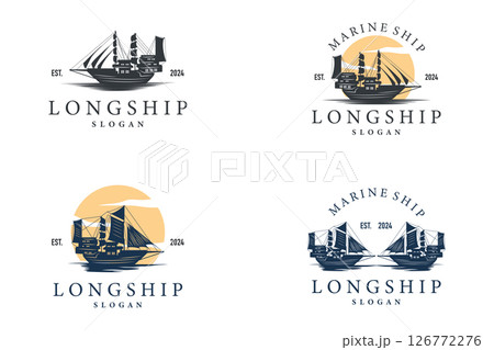 vintage viking longship warship logo traditional ocean sailboat silhouette design set bundle collection 126772276