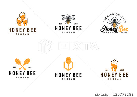 Organic honey bee logo design set bundle retro vintage concept bee animal premium template bumblebee Organic honey bee logo design set bundle retro vintage concept bee animal premium template bumblebee 126772282