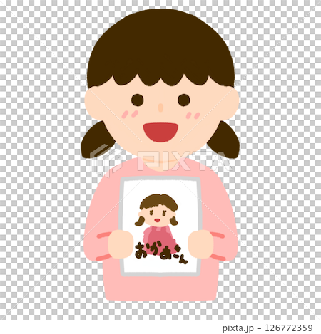 お母さんの似顔絵を描いた女の子 お母さんの似顔絵を描いた女の子 126772359