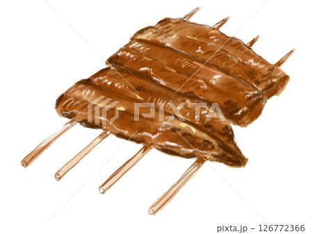 焼きたてで美味しそうな鰻の蒲焼の手描き水彩イラスト 焼きたてで美味しそうな鰻の蒲焼の手描き水彩イラスト 126772366