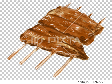 焼きたてで美味しそうな鰻の蒲焼の手描き水彩イラスト 焼きたてで美味しそうな鰻の蒲焼の手描き水彩イラスト 126772366
