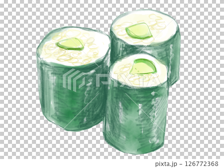 美味しそうで新鮮なカッパ巻き寿司の手描き水彩イラスト 126772368
