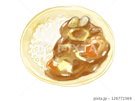 美味しそうなシーフードカレーの手描き水彩イラスト 126772369