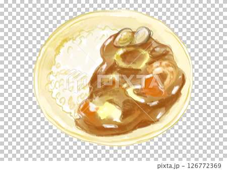 美味しそうなシーフードカレーの手描き水彩イラスト 126772369