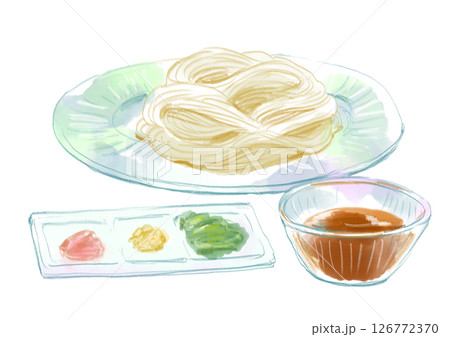美味しそうなそうめんの手描き水彩イラスト 126772370