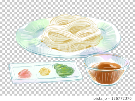 美味しそうなそうめんの手描き水彩イラスト 126772370
