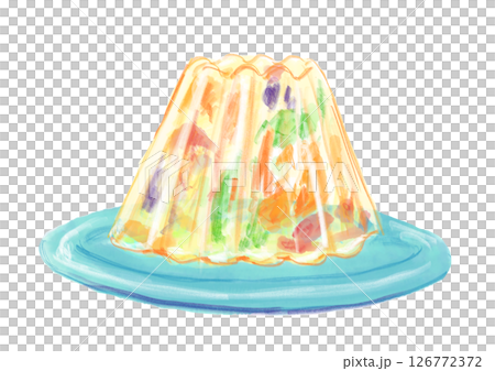 透き通って美味しそうなのフルーツゼリーの手描き水彩イラスト 126772372