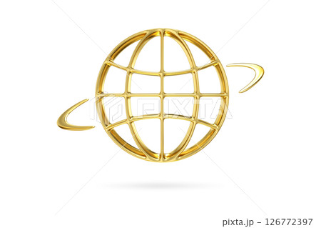Gold metal globe icon. Go to web symbol icon. Website, homepage icon 3D rendering 126772397