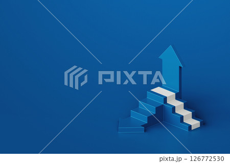 White blue arrow with stair on blue background, business way concept, minimal style, 3d rendering 126772530