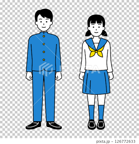 直立する男女の学生（全身） 126772633