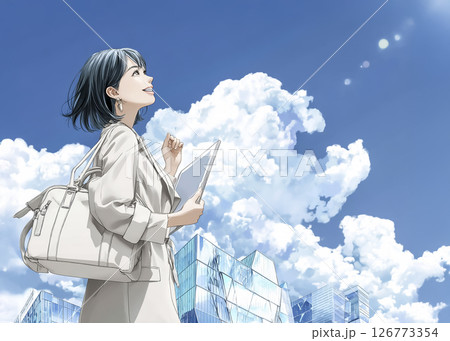 都心を歩くビジネスウーマンのイラスト素材 都心を歩くビジネスウーマンのイラスト素材 126773354
