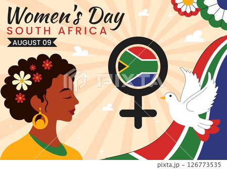 Happy Women's Day in South Africa Celebration Vector Illustration Featuring an Ethnic Black Woman and Waving Flag on a National Holiday Background 126773535
