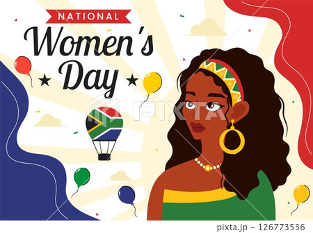 Happy Women's Day in South Africa Celebration Vector Illustration Featuring an Ethnic Black Woman and Waving Flag on a National Holiday Background Happy Women's Day in South Africa Celebration Vector Illustration Featuring an Ethnic Black Woman and Waving Flag on a National Holiday Background 126773536