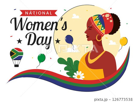 Happy Women's Day in South Africa Celebration Vector Illustration Featuring an Ethnic Black Woman and Waving Flag on a National Holiday Background 126773538