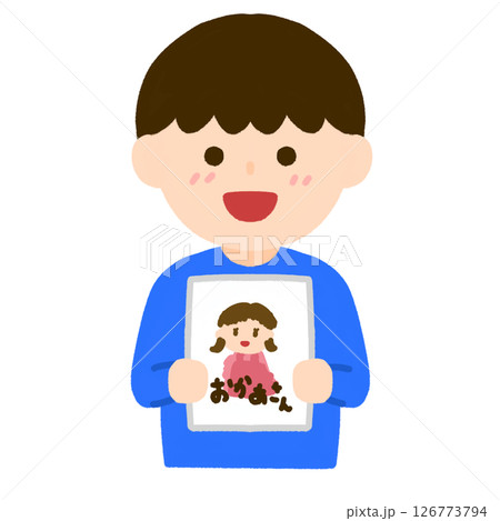 お母さんの似顔絵を描いた男の子 お母さんの似顔絵を描いた男の子 126773794