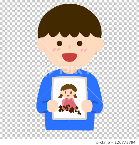 お母さんの似顔絵を描いた男の子 お母さんの似顔絵を描いた男の子 126773794