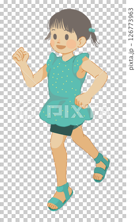 Illustration of a girl running in summer clothes 126773963