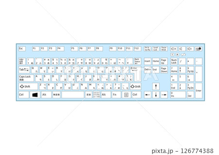 リアルなキーボードのイラスト素材　見やすいデザイン淡い青色　水色　ベクター 126774388