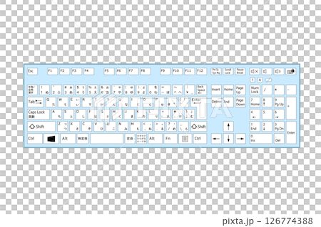 リアルなキーボードのイラスト素材　見やすいデザイン淡い青色　水色　ベクター 126774388