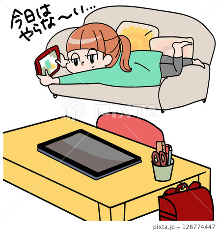 タブレット学習をしないゲームばかりの女の子 126774447