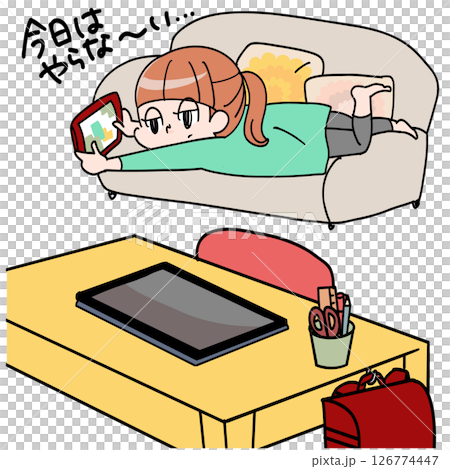 タブレット学習をしないゲームばかりの女の子 126774447