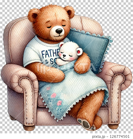 A cozy illustration of a bear and cub sharing a nurturing moment. 126774501