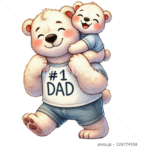 A cute illustration of a dad bear carrying his playful cub. 126774508