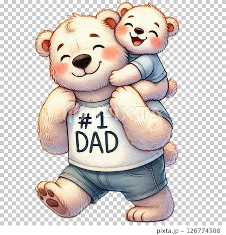 A cute illustration of a dad bear carrying his playful cub. 126774508