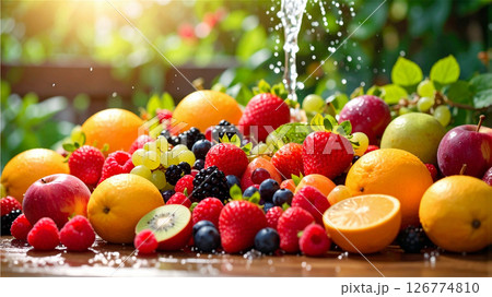 みずみずしいフレッシュなサマーフルーツ　黒背景 126774810