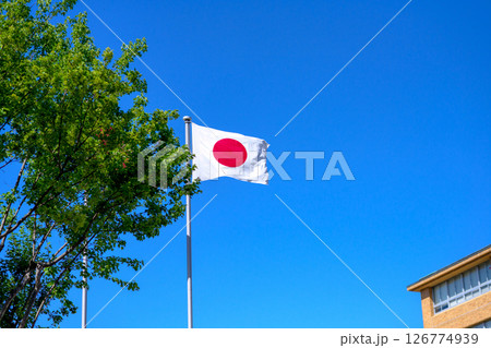 正しく日本国旗を掲揚している建物　公的機関　学校　 126774939