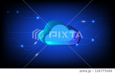 digital cloud icon with blue background and circuit like patterns, symbolizing technology and data storage. design conveys modern and innovative feel 126775088