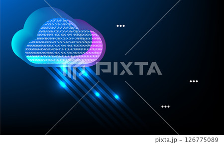 digital cloud icon with colorful data streams, representing technology and connectivity. background is dark, enhancing vibrant colors of cloud digital cloud icon with colorful data streams, representing technology and connectivity. background is dark, enhancing vibrant colors of cloud 126775089