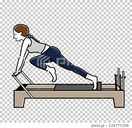 マシンピラティスで膝のストレッチを行う女性 マシンピラティスで膝のストレッチを行う女性 126775208