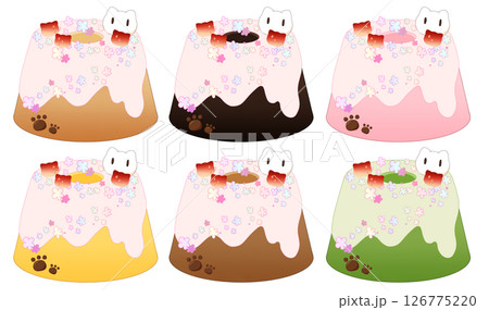 カラフルな猫のシフォンケーキイラスト 126775220
