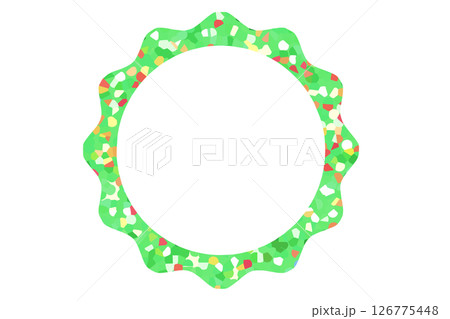 カラフルpopクリスマスリース枠フレーム素材イラスト　緑色のベクターpng 126775448