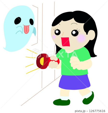 おばけと目が合ってフリーズする女の子 126775616