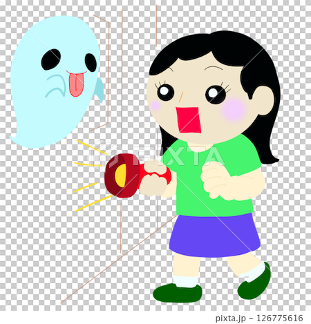 おばけと目が合ってフリーズする女の子 126775616